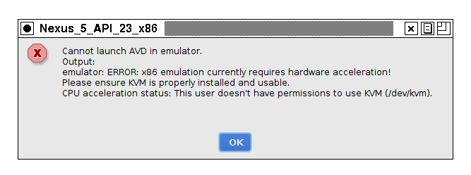 This user doesn't have permission to use KVM (/dev/kvm)
