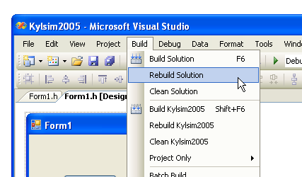 Menyval i Visual Studio-fnstret