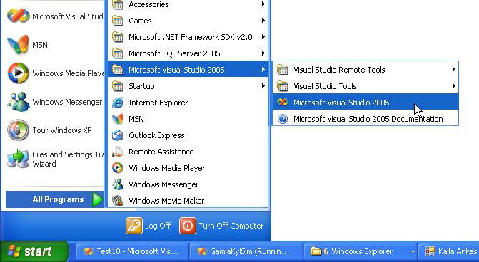 Visual Studio i Start-menyn