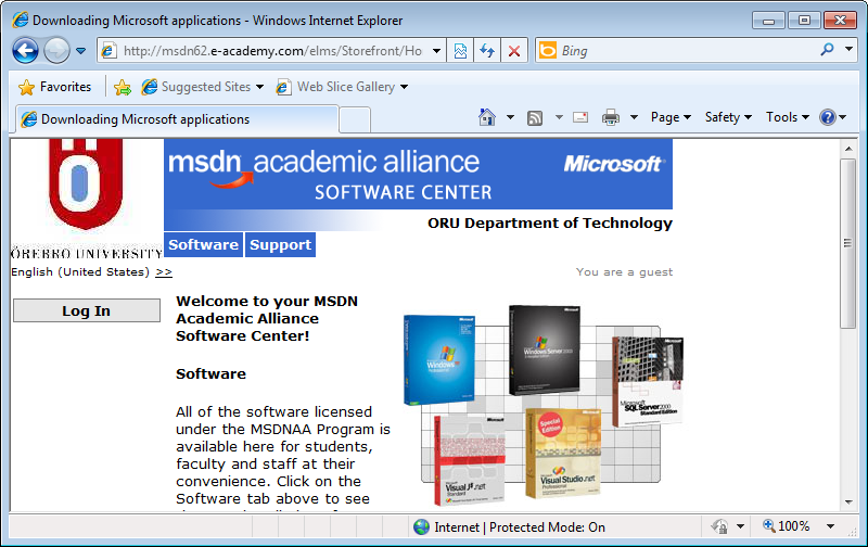 Startsidan p MSDN Academic Alliance