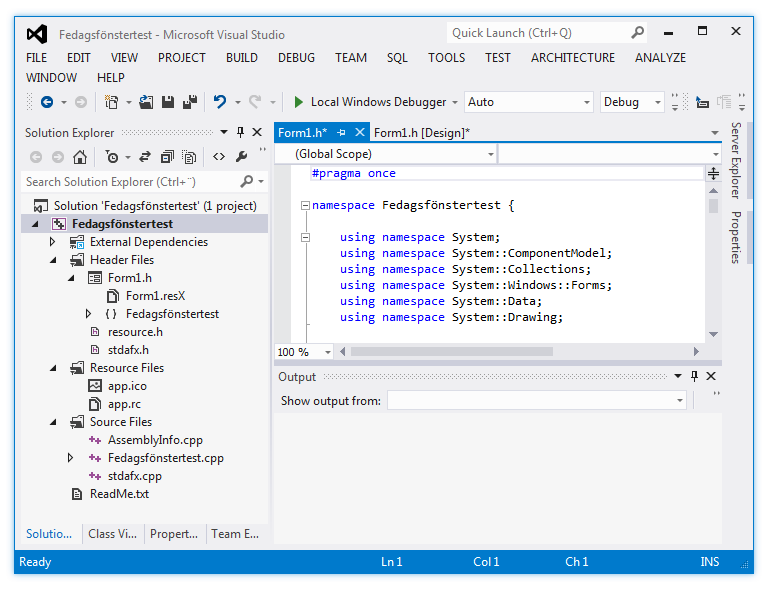 Kod-vy i Visual Studio-fnstret