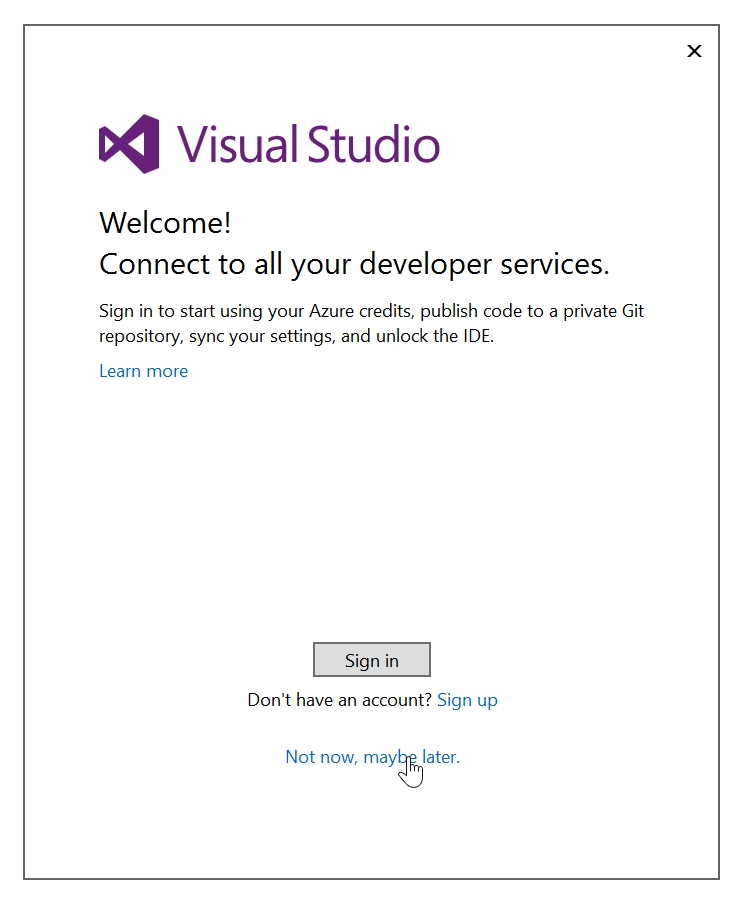 Visual Studios startskrm