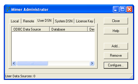 The Mimer Administrator window