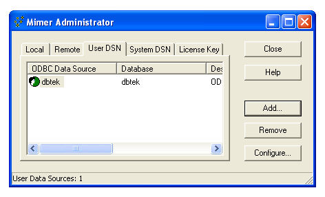 The Mimer Administrator window
