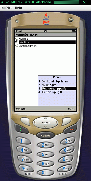 Emulatorn med ett exempel p en lsning av uppgiften