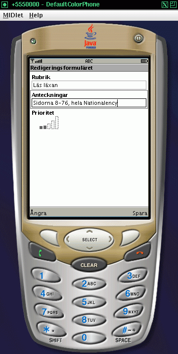 Emulatorn med ett exempel p en lsning av uppgiften