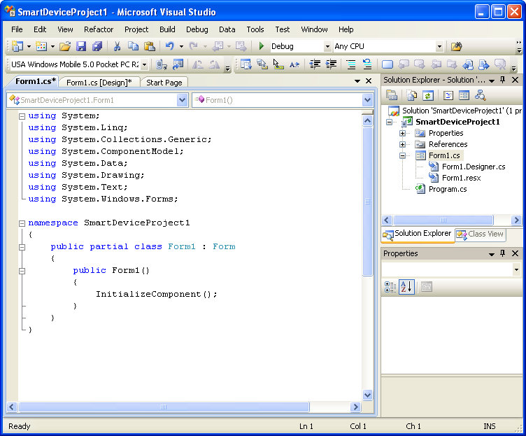 Kod-vy i Visual Studio-fnstret